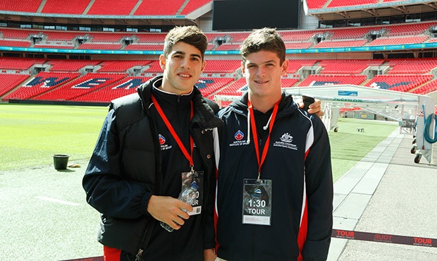 Christian Petracca and Angus Brayshaw (right) enjoy a tour of Wembley Stadium in London - ${keywords}